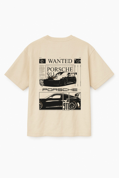 Altair Tr Oversize Bej Unisex Porsche 911 Baskılı T-Shirt Tişört