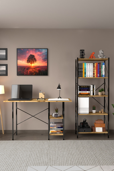 AWOX Çalışma Masası ve Kitaplık Seti İkili Çalışma Odası Set