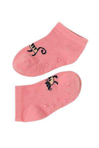 Katia&Bony Kız Bebek Kedi Desenli Step Çorap Pembe