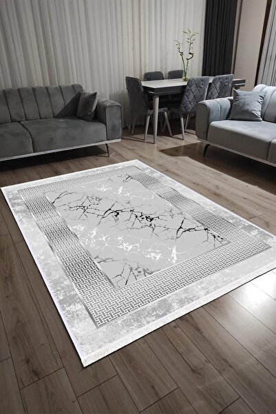 CENTER AVM Gri Halı Salon Halısı Makinede Yıkanabilir Halı Kaymaz Taban Halı