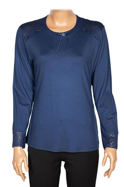 SİMAY Women's Plus Size Combination Shoulder Button Indigo Sports Blouse