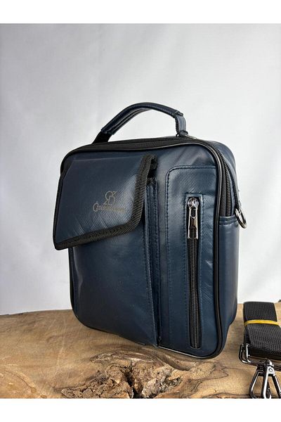 özdemirler deri Leather Handbag with Phone Compartment - Navy Blue