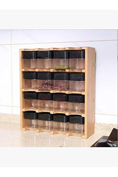 rexa طقم علب توابل أكريليك بغطاء أسود، 16 قطعة، مع حامل خشبي - 2MM7-157