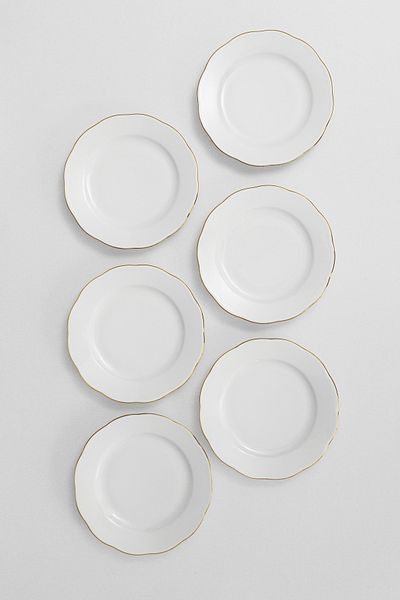 RUBİ PORSELEN Gold Gold Gilded 6 Seater 19 cm Porcelain Cake Plate Set - Set