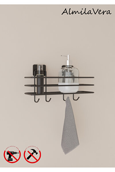 Egem Home Μαύρο αυτοκόλλητο σετ μπάνιου 9 τεμαχίων Ράφι μπάνιου με γάντζους Ράφι μπάνιου Θήκη για πετσέτες Θήκη για χαρτί υγείας