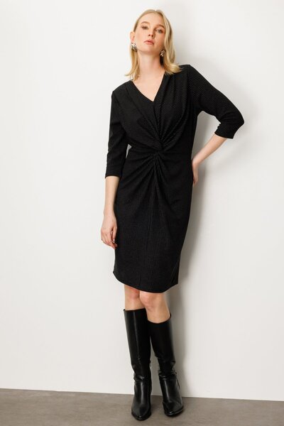 Ekol Glitter Midi Dress with Gathered Front