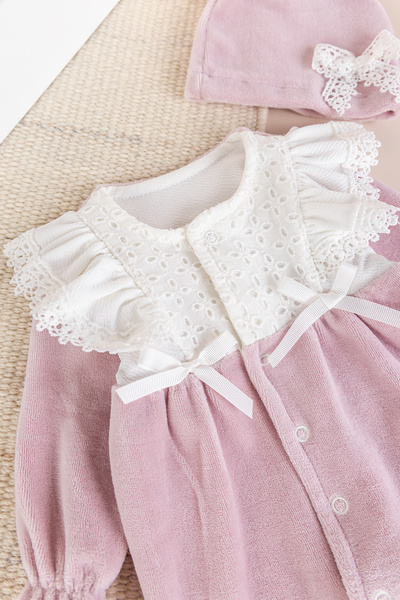 Babymod Bow Velvet Winter Baby Girl Jumpsuit Set