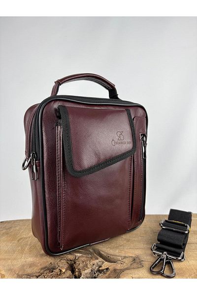 özdemirler deri Leather Handbag with Phone Compartment-Burgundy