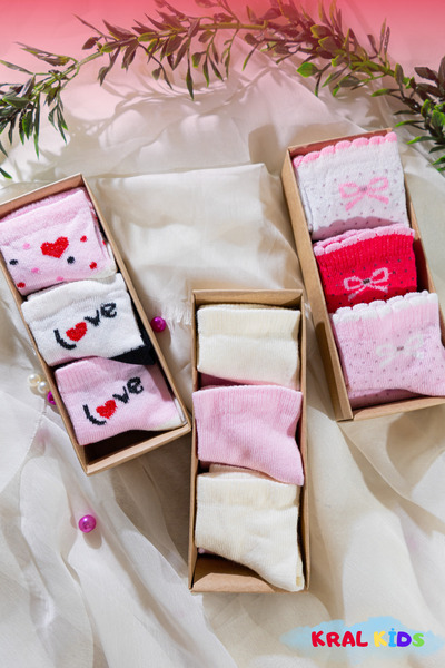 KRAL SOCKS Baby Socks Set of 18 – Heart – 3 Boxes – Cotton – New Season – Booties Size
