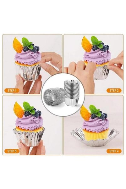 EFE PASTACILIK Silver Shiny Metallized Muffin & Cupcake Cake Capsule 25Pcs – 50X39 mm