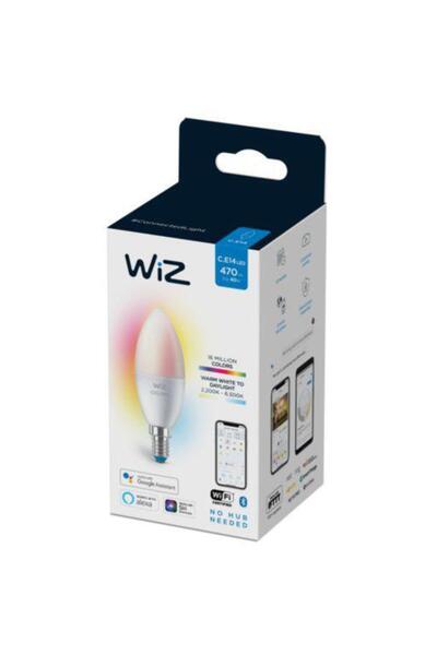Philips Bec LED RGBW intelligent WiZ Colors, Wi-Fi, E14, 4.9W (40W), temperatura lumina reglabila, 470 lumen