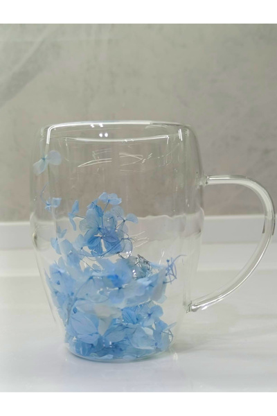 isometric 1 Adet Gerçekçi Çiçek Tasarım Çift Cidarlı Cam Kupa, Sıcak ve Soğuk İçecek Bardağı 350 ml