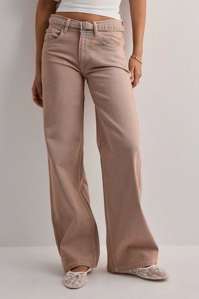 VibeGaia Beige Vintage Baggy Jean Stretch Five Pocket Trousers