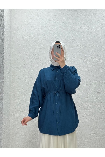 MİHRA STORE Nubona Front Roba Detailed Tunic-As5897 Petrol Blue