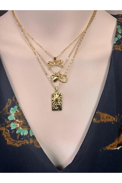 Uno Di Famiglia 3 Charm Necklace, Ribbon Necklace, Heart Necklace, Elegant Minimalist Necklace