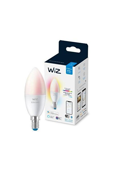 Philips Bec LED RGBW intelligent WiZ Colors, Wi-Fi, E14, 4.9W (40W), temperatura lumina reglabila, 470 lumen