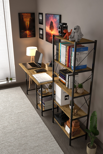 AWOX Çalışma Masası ve Kitaplık Seti İkili Çalışma Odası Set