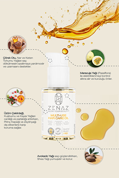 Zenaz Cosmetics Saç Güçlendirici & Yoğunlaştırıcı & Kırılmayı ve Dökülmeyi Azaltıcı Bitkisel Saç Bakım Yağı