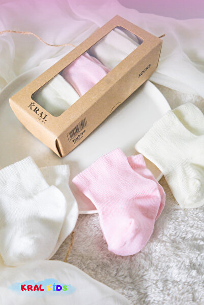 KRAL SOCKS Baby Girl Socks Set 6 Pairs – Solid Color – Boxed – Cotton – Booties Size