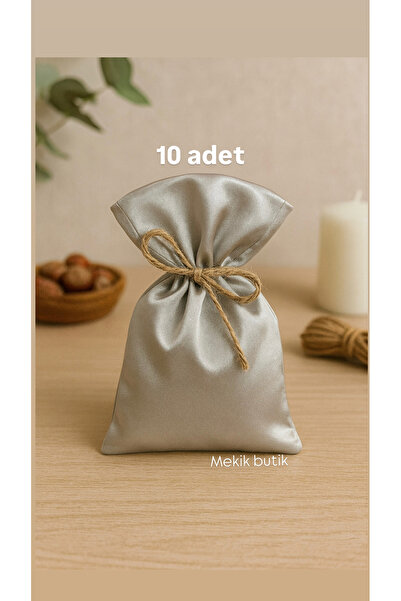 MEKİK BUTİK 10 قطع من قماش الساتان باللون الرمادي اللامع (فضي) - 9x12 / كيس ه...