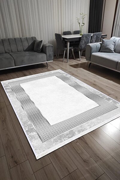 CENTER AVM Gri Halı Salon Halısı Makinede Yıkanabilir Halı Kaymaz Taban Halı