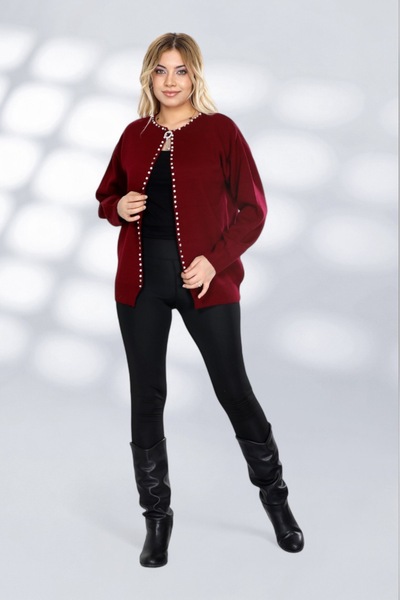 NEWCO Modern Design Knitwear Cardigan with Pearl Button and Stone Embroidery Detail Offering Elegant Appearance