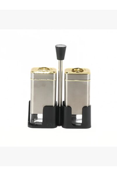 rexa A set of 2-pieces silver and gold glass containers with a black stand