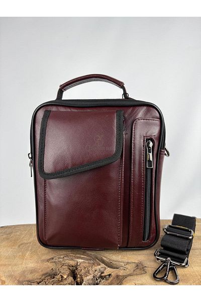 özdemirler deri Leather Handbag with Phone Compartment-Burgundy
