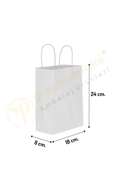 CarpCorn Beyaz Kraft Çanta Küçük Boy 18x8x24 cm 25 Adet