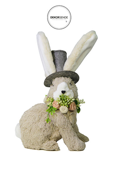 Dekorsende Silindir Şapkalı Çiçek Kolyeli Tavşan 35 cm