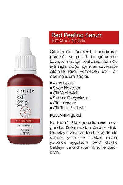 VOOP Red Peeling Serum 30 ml | Cilt Tonu Eşitleyici Ve Yenileyici | %10 Aha, %2 Bha