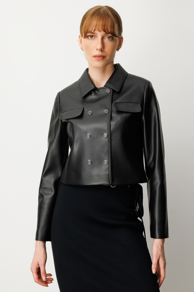 Ekol Çıtçıtlı Deri Crop Ceket