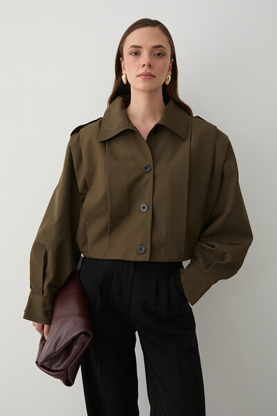 Laluvia Khaki High Collar Buttoned Trench Coat