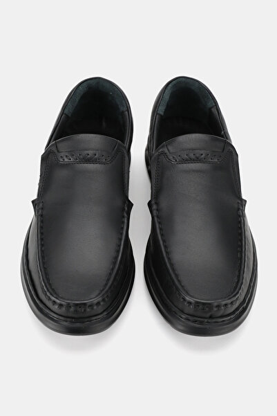 TUNAELLİ Men's Black Khaki Natural Leather Orthopedic Loafer Shoes