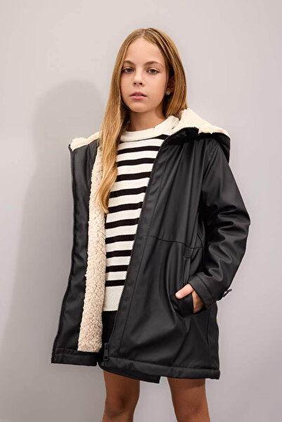DeFacto Water Repellent Hooded Black Girl's Raincoat & Windbreaker C5229A8/Bk27