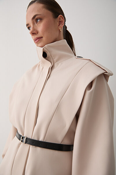 Laluvia Béžová bunda Valeria s páskem - 1000