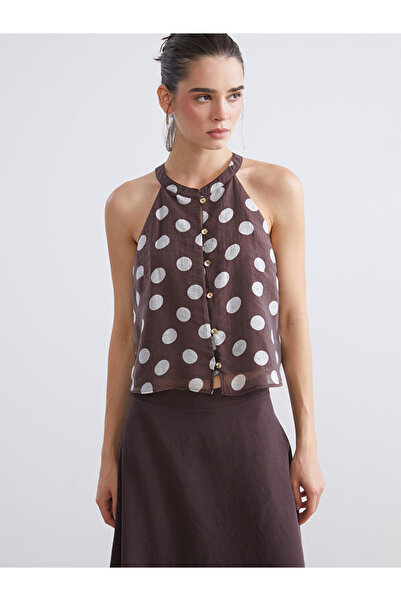 LC Waikiki Brown Halter Neck Polka Dot Blouse