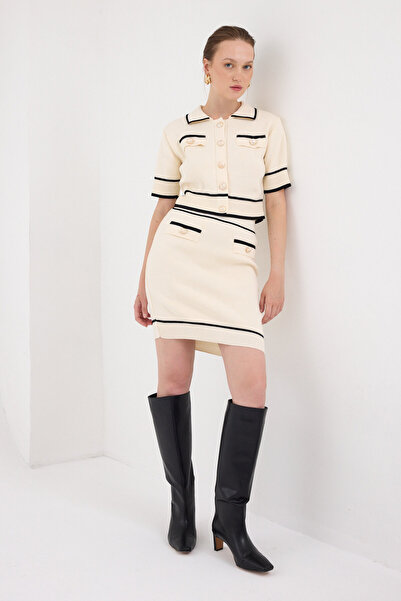 Rays Set de minifuste tricotaje cu mânecă scurtă cu guler polo natural 2360