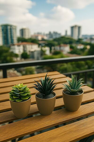 ALP HOME “3’lü Yapay Saksılı Sukulent – Ev & Ofis Dekoratif Çiçek”