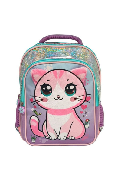 Lumi LUXURY Ghiozdan Lila Gradinita Model Pisica cu Ochi Mari 24x12x33cm