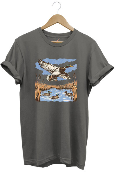 WİDİ Hunting Hunting Duck Hunting Reeds Lake Printed 100% Cotton Regular Fit Unisex T-Shirt