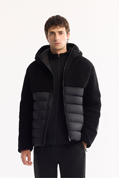 Avva Men's Black Hooded Windproof -4 Degree Resistant Inflatable Plush Comfort Fit Coat A52Y6158