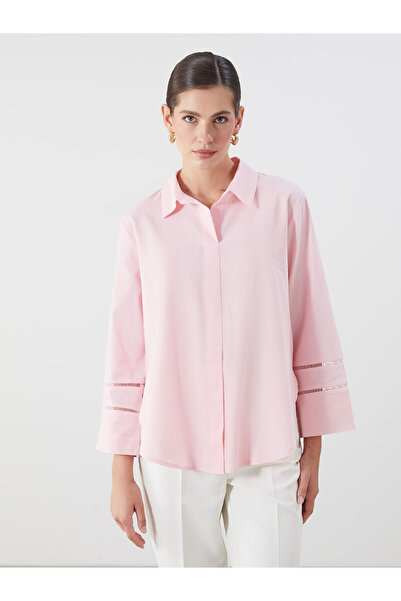 LC Waikiki بلوزة بوبلين واسعة بياقة قميص وردية اللون