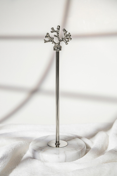 RUBİ PORSELEN 32 cm Coral Figured Paper Towel Holder with Marble Base - Napkin Holder