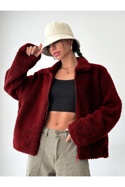 Purpleclo Women's Zippered Plush Teddy Cardigan