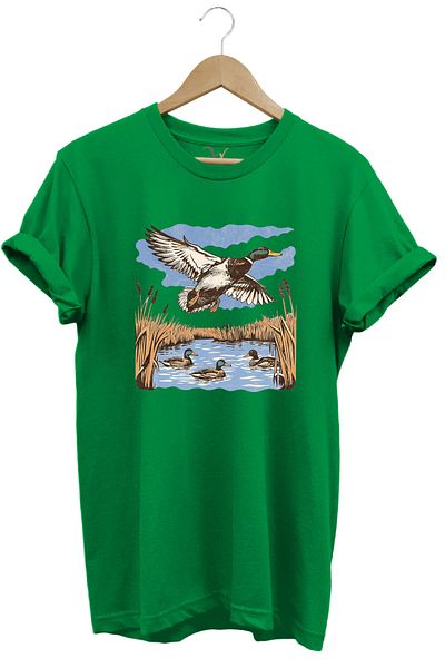 WİDİ Hunting Hunting Duck Hunting Reeds Lake Printed 100% Cotton Regular Fit Unisex T-Shirt
