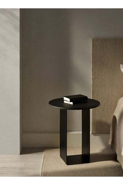 Generic Side Table - Iron & Marble Substitute, Black - 40×40×60 cm