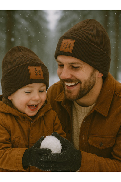 HEREN Unisex Tree Pattern Leather Label Camisole Anti-Sweat Foldable Knit Beanie for Adult&Kids