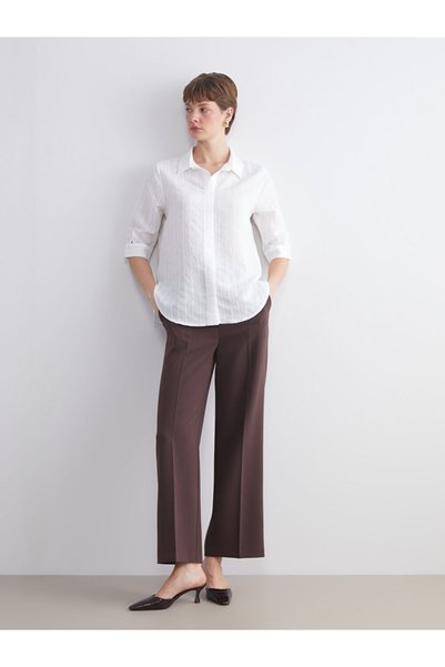 LC Waikiki Vizyon New Season White Striped Oversize Women's Shirt