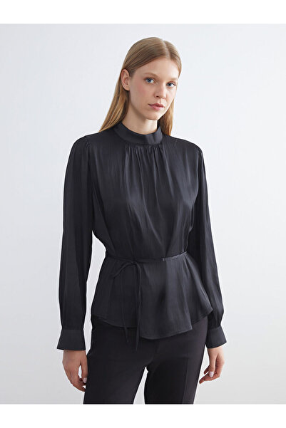 LC Waikiki Lcwaikiki classic black Mock Neck satin blouse